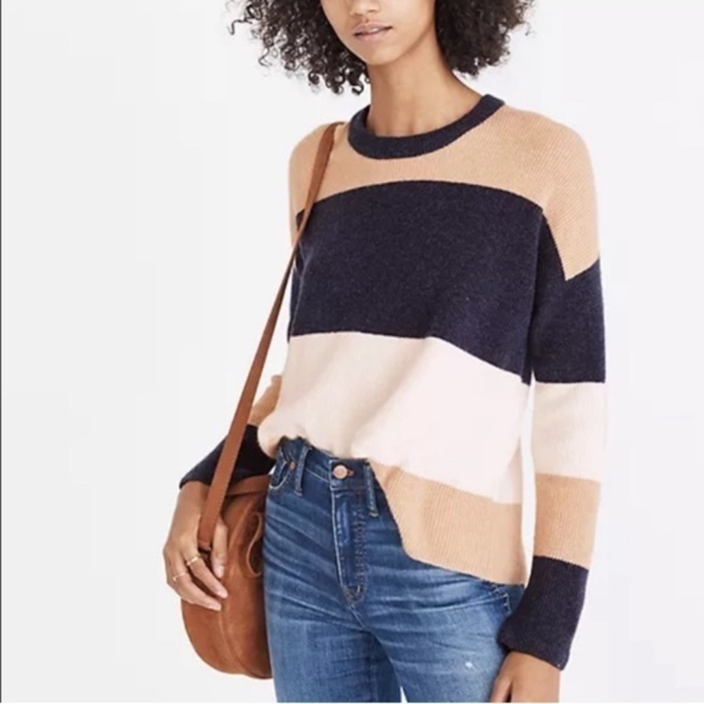 Madewell Sycamore Stripe Pullover Merino/Alpaca Oversized Sweater Sz XX-Small